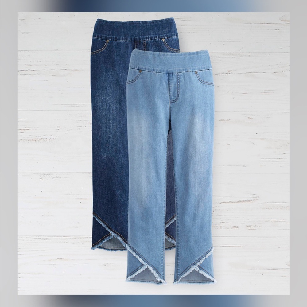 Slimsation By Multiples Dark Blue Cropped Jeans with Frayed Hem - Picture 12 of 12